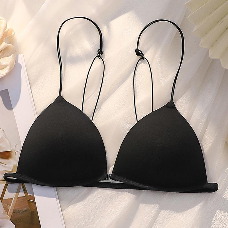 Сексуальный тонкий бюстгальтер с подтяжками спереди, пуговица спереди, красивый бюстгальтер с треугольными чашками, пряжка спереди, дизайн, женские бретельки, без косточек, бюстгальтер без косточек M чёрный